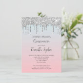 Hübscher Silver Glitzer Gradient Quinceañera Gebur Einladung (Stehend Vorderseite)