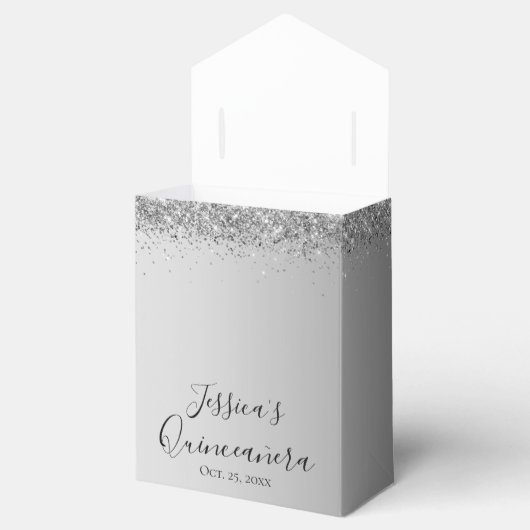 Hübscher Silver Glitzer Quinceanera Gevor Box Geschenkschachtel (Geöffnet)