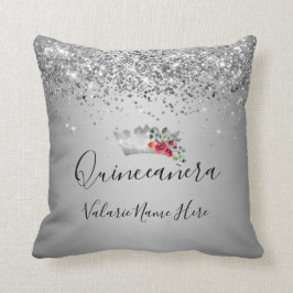 Hübscher Silver Glitzer Quinceañera Throw Kissen