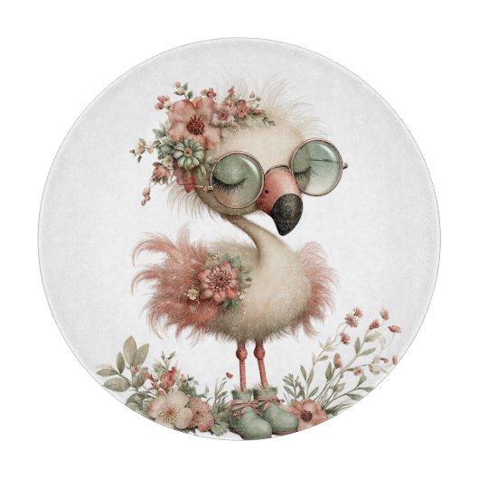 HÜBSCHER SOMMER FLAMINGO MIT BLUMEN SCHNEIDEBRETT (Vorderseite)