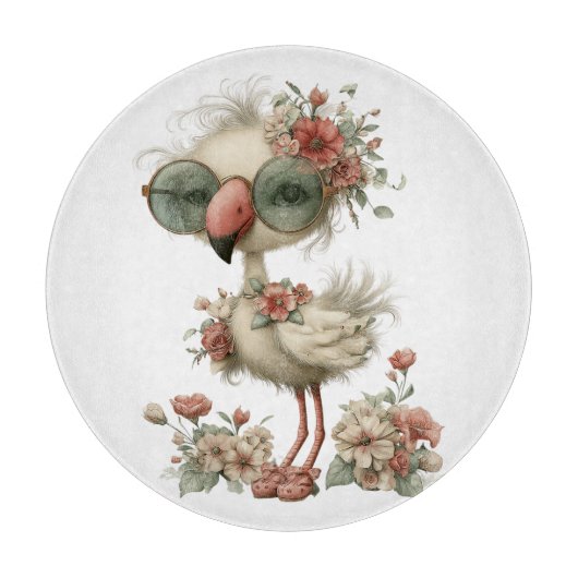 HÜBSCHER SOMMER FLAMINGO MIT BLUMEN SCHNEIDEBRETT (Vorderseite)