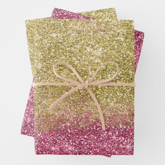 Hübscher Sparkor Gold Pink Imitate Glitzer Geschenkpapier Set (Beispiel)