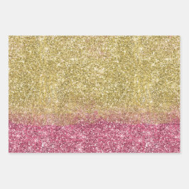 Hübscher Sparkor Gold Pink Imitate Glitzer Geschenkpapier Set