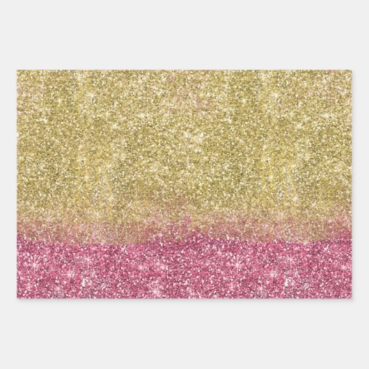 Hübscher Sparkor Gold Pink Imitate Glitzer Geschenkpapier Set (Vorderseite)