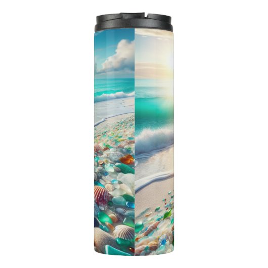 Hübscher Strand mit Meerglas Personalisiert Thermosbecher (Rückseite)