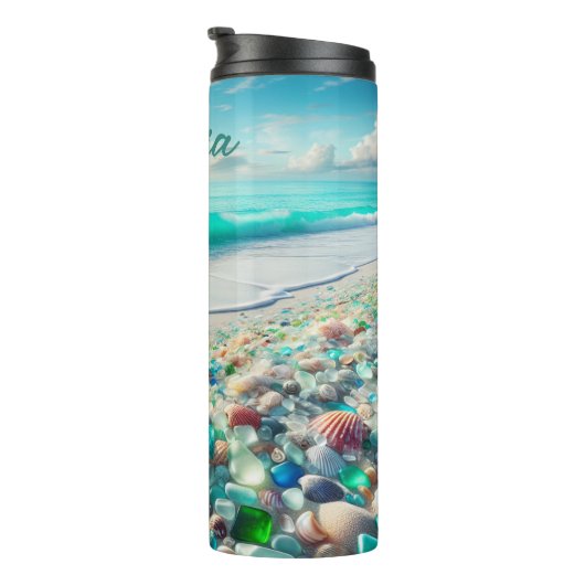Hübscher Strand mit Meerglas Personalisiert Thermosbecher (Nach rechts gedreht)