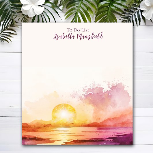 Hübscher Strand und Sonnenuntergang unter dem Mott Notizblock