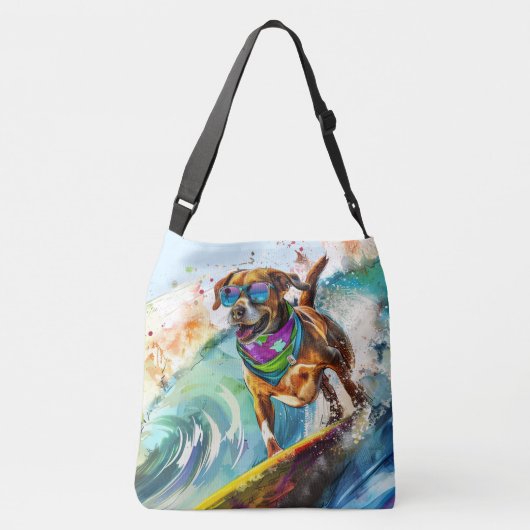 Hübscher Surfhund - Summer Fun Beach Pup Tragetaschen Mit Langen Trägern (Rückseite)