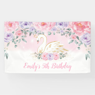 Hübscher Swan Princess Pink Lila Geburtstag Willk Banner