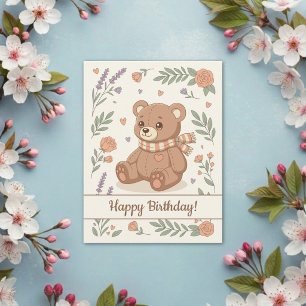Hübscher Teddybär Floral Geburtstag Kinder Postkarte
