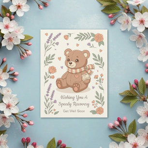 Hübscher Teddybär Gute Besserung Floral Postkarte