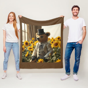 Hübscher Teddybär in den Sonnenblumen Fleecedecke