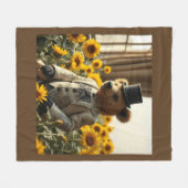 Hübscher Teddybär in den Sonnenblumen Fleecedecke (Vorderseite (Horizontal))