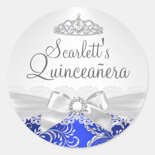 Hübscher Tiara & Bow Blue Quinceanera Sticker (Vorderseite)