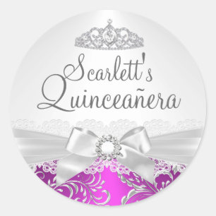 Hübscher Tiara- und Schleifen-Pink-Quinceanera-Auf Runder Aufkleber