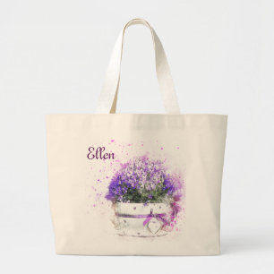 Hübscher Topf lila Blumen. Weiblich Jumbo Stoffbeutel