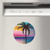 Hübscher tropischer Palmenbaum und Lila Sonnenunte Magnet (In Situ (Geschirrspüler))