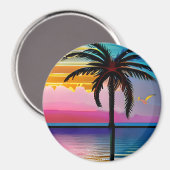 Hübscher tropischer Palmenbaum und Lila Sonnenunte Magnet (Vorderseite/Rückseite)