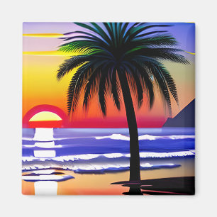 Hübscher tropischer Palmenbaum und Sonnenuntergang Magnet