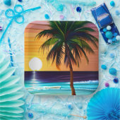 Hübscher tropischer Palmenbaum und Sonnenuntergang Pappteller (Party)