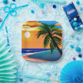 Hübscher tropischer Palmenbaum und Sonnenuntergang Pappteller (Party)