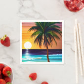 Hübscher tropischer Palmenbaum und Sonnenuntergang Serviette (Beispiel)