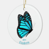 hübscher türkisfarbener Schmetterling personalisie Keramik Ornament (Links)