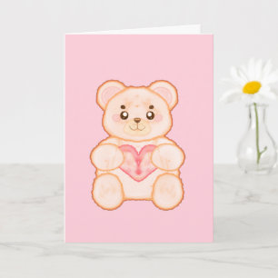Hübscher Valentinstag-Bär mit rotem Herzen Karte