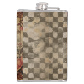 Hübscher Vintage-Hahn, Blumenmuster, Kariert Flachmann (Rückseite)