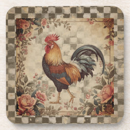 Hübscher Vintage-Hahn, Blumenmuster, Kariert Getränkeuntersetzer