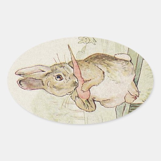 HÜBSCHER VINTAGE-HASE, ANTIKE HASENSTICKER OVALER AUFKLEBER (Vorderseite)