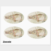 HÜBSCHER VINTAGE-HASE, ANTIKE HASENSTICKER OVALER AUFKLEBER (Blatt)