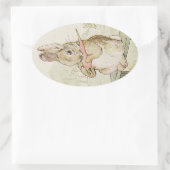 HÜBSCHER VINTAGE-HASE, ANTIKE HASENSTICKER OVALER AUFKLEBER (Tasche)