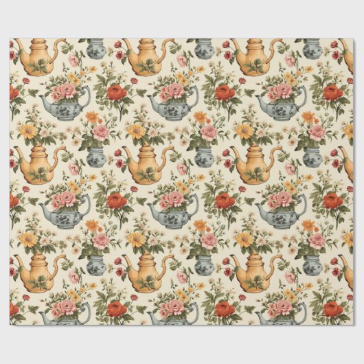 Hübscher Vintager Blumentee für sie Geschenkpapier (Flach)