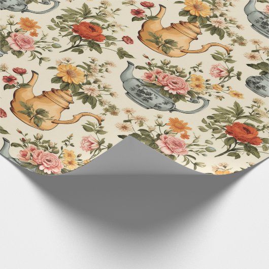 Hübscher Vintager Blumentee für sie Geschenkpapier (Ecke)