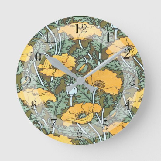 Hübscher Vintager Jugendstil-Mohn Runde Wanduhr (Vorderseite)