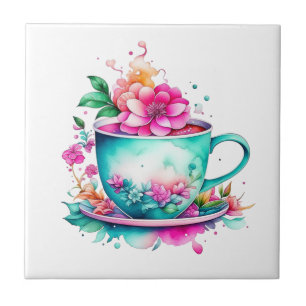 Hübscher Vintager Kaffee-Cup mit rosa Blume Fliese