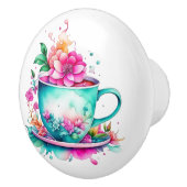 Hübscher Vintager Kaffee-Cup mit rosa Blume Keramikknauf (Rechts)