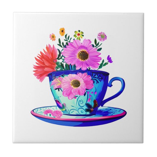 Hübscher Vintager Teacup mit rosa Blume Fliese (Vorderseite)