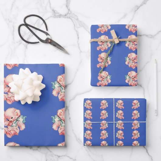 Hübscher Vintager Teddybär Geschenkpapier Set (Vorderseite)