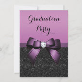 Hübscher Violet-Gem-Bow & Glitzer-Abschluss Einladung (Vorderseite)