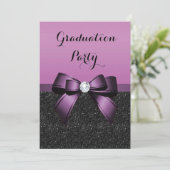 Hübscher Violet-Gem-Bow & Glitzer-Abschluss Einladung (Stehend Vorderseite)