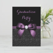 Hübscher Violet-Gem-Bow & Glitzer-Abschluss Einladung (Stehend Vorderseite)