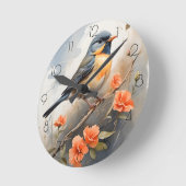 Hübscher Vogel auf Blume der Baumlibane Runde Wanduhr (Winkel)