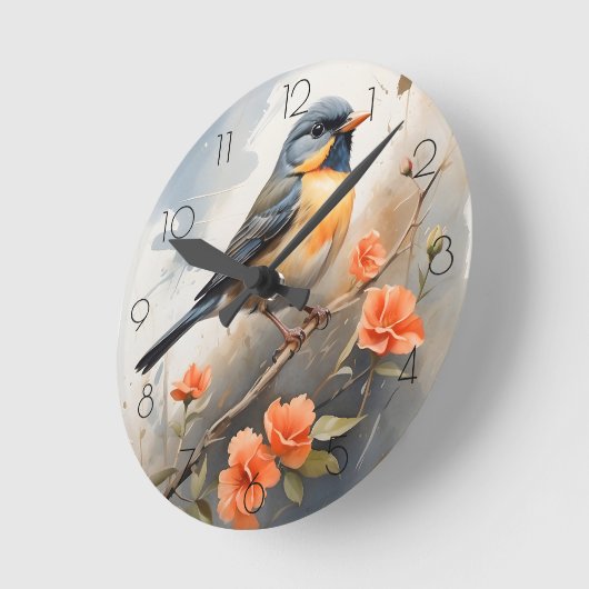 Hübscher Vogel auf Blume der Baumlibane Runde Wanduhr (Winkel)