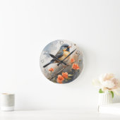 Hübscher Vogel auf Blume der Baumlibane Runde Wanduhr (Zuhause)