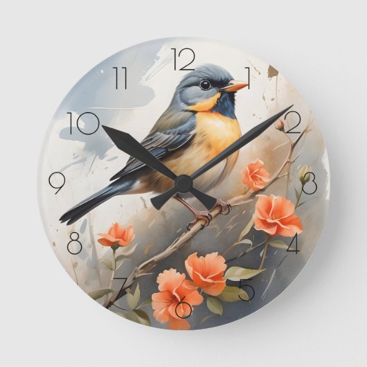 Hübscher Vogel auf Blume der Baumlibane Runde Wanduhr (Vorderseite)