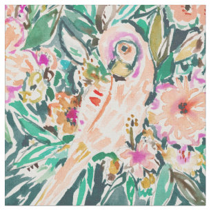 HÜBSCHER VOGEL BlumenpapageiWatercolor Stoff