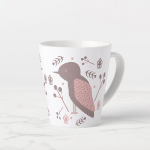 Hübscher Vogel Braun Rosa Botanisch Floral Milchtasse