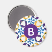 Hübscher Vögel und Blumen Kranz mit Monogramm Magnet (Vorderseite/Rückseite)